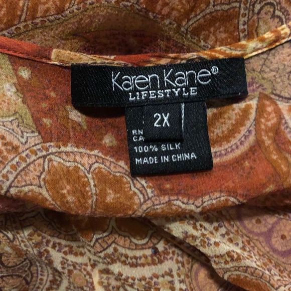Karen Kane Orange Flowery 100% Silk Sheer Blouse Size 2X - Picture 3 of 6